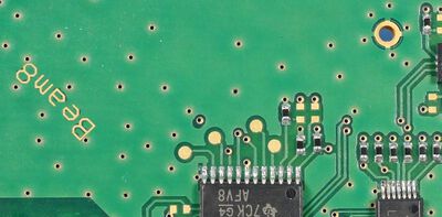 PCB with solder mask and SMD population
